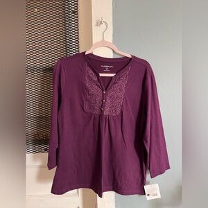 croft & barrow Plum Embroidered Split-Neck Tunic